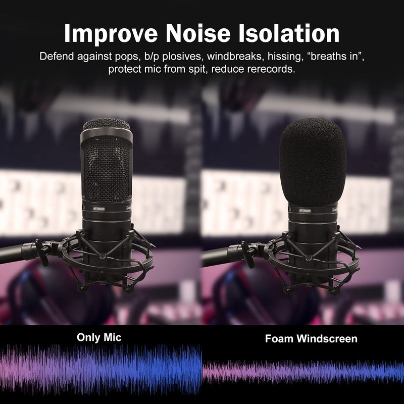 boseen Mic Cover Foam Microphone Windscreen 2PCS Pop Filter for AT2020, AT2020USB+, AT2020USBi, AT2035, AT2050 Recording Condenser Microphones - Image 4